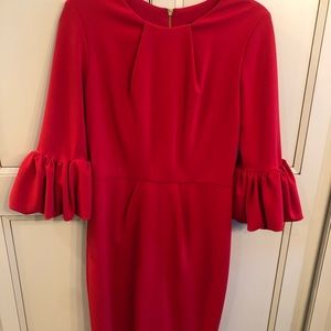 EUC Betsy & Adam (Melanie style) Bell Sleeve Dress 3/4 sleeve Red Sz 10